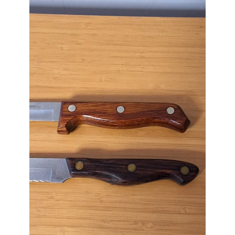 Vintage Pair Of Wooden Handle Knives. Mighty Oak By Imperial & Lifetime Cutlery